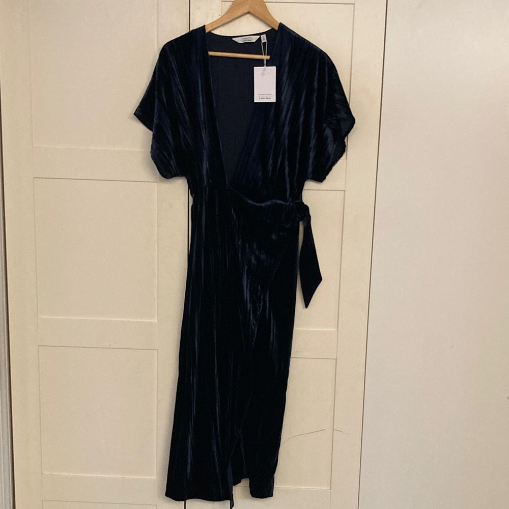 & Other Stories Navy Velvet Midi Dress